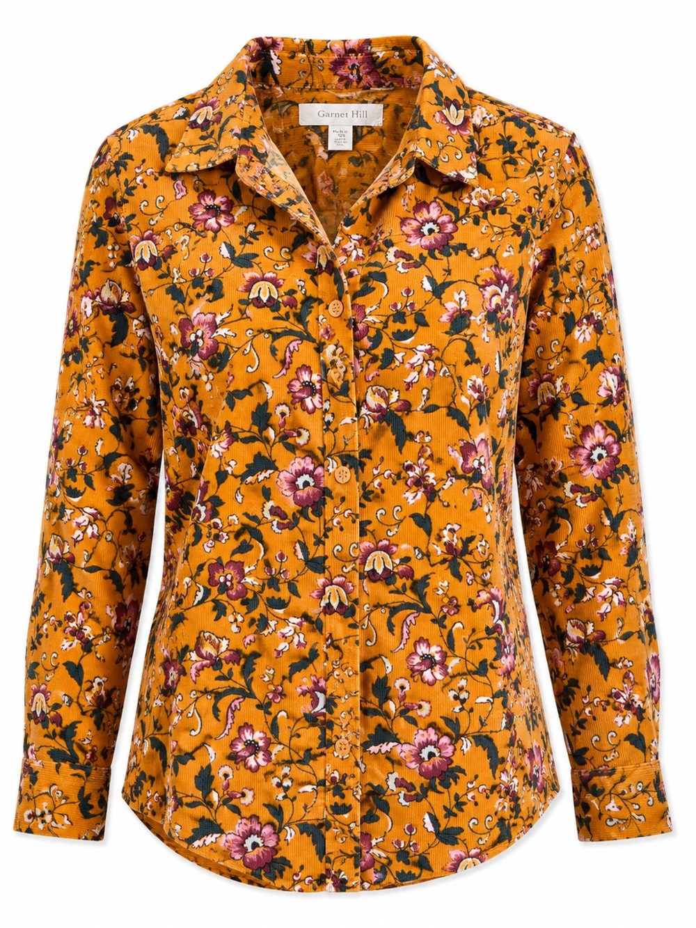 Garnet Hill S Mustard Floral Corduroy Tunic Shirt Pockets Boho Cottagecore